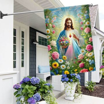 Discover Jesus Holding Flowers Garden Spring Flag