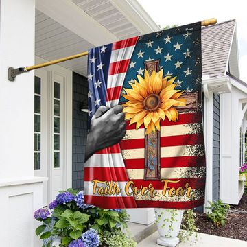 Discover Jesus Christian Cross Faith Over Fear Flag