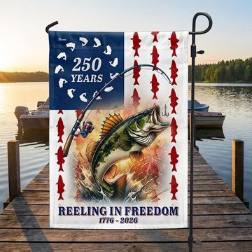 Discover Bass Fish American Flag, 250 Years Reeling in Freedom US Flag