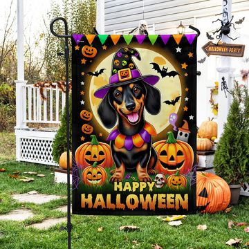 Discover Dachshund Dog Happy Halloween Flag