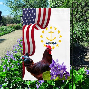 Discover Rhode Island State Rhode Isl. Red and  Violet Flower Flag MLN1141Fv36