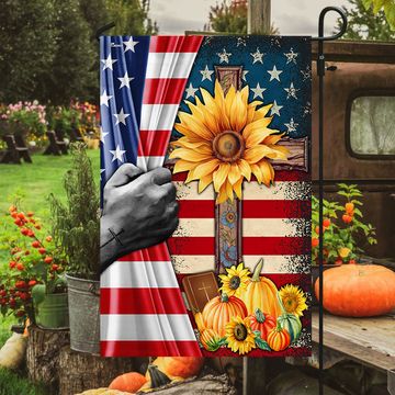 Discover Jesus Christian Cross Thanksgiving Halloween Pumpkins Flag