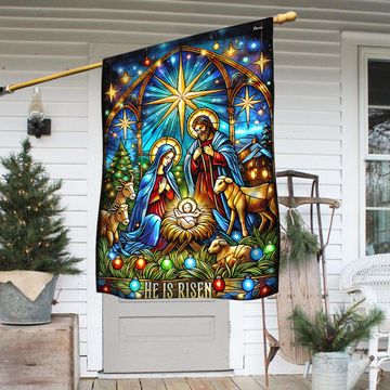 Discover Nativity of Jesus Stained Glass Christmas He Is Risen Flag