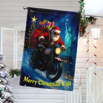 Discover Merry Christmas Y'all Flag | Santa Ride Motorcycle Christmas US Flag