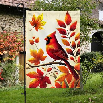 Discover Cardinal Fall Autumn Leaves Flag