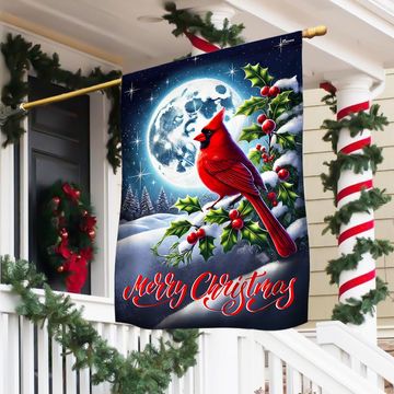 Discover Cardinal Moon Merry Christmas Flag