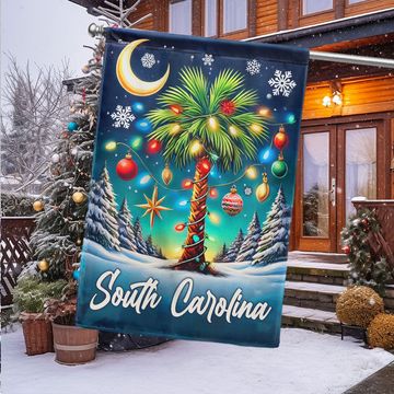 Discover South Carolina Christmas Palm Tree Flag