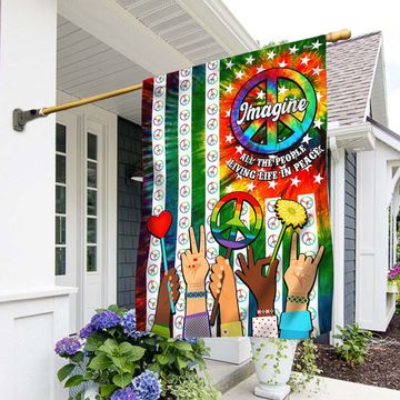 Discover Hippie Peace Sign Imagine All The People Living Life In Peace Flag