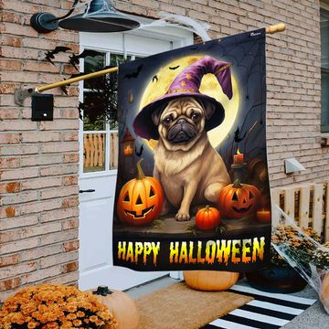 Discover Pug Dog Happy Halloween Flag