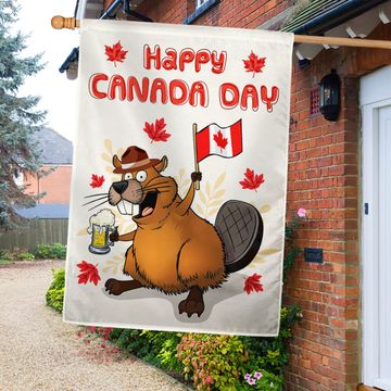 Discover Funny Beaver Happy Canada Day Flag