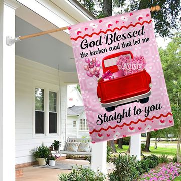 Discover Valentine Day Pink Truck God Blessed The Broken Road That Led Me Straight To You Flag