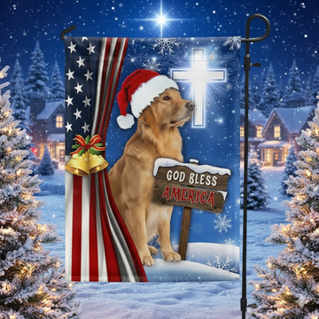 Discover Golden Retriever Christmas Flag | God Bless America Christian Cross Flag
