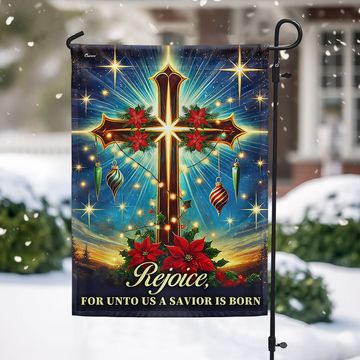 Discover Christian Cross Christmas Flag Rejoice For Unto Us A Savior Is Born Flag