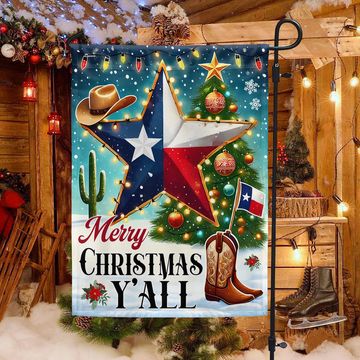 Discover Texas Christmas Merry Christmas Y'all Flag