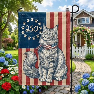 Discover Flagwix Patriotic Maine Coon Cat Garden Flag - 250th Anniversary Patriotic Paw Prints Betsy Ross Flag Decor
