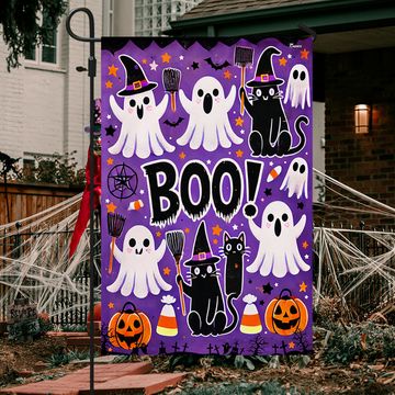 Discover Halloween Flag Ghost Boo Black Cat Pumpkin Flag