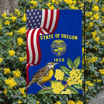 Discover Oregon State Meadowlark Bird and Oregon Grape Flower Flag MLN1141Fv35