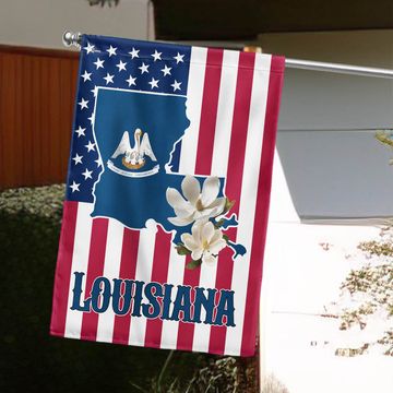 Discover Louisiana State Magnolia American Flag