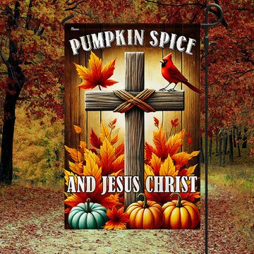 Discover Jesus Christ Cross Fall Flag Pumpkin Spice and Jesus Christ