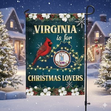Discover Virginia Is for Christmas Lovers Flag | Cardinal Dogwood Flower Flag