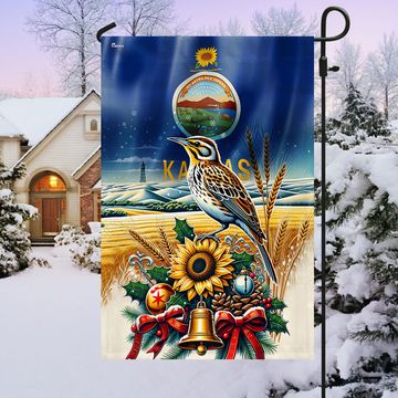 Discover Kansas State Sunflower and Meadowlark Bird Winter Christmas Flag