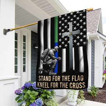 Discover FLAGWIX  Veteran Kneeling Christ Cross Thin Green & Blue Line American Flag MLN2286Fv1