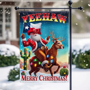 Discover Texas Christmas Cowboy Santa Riding Reindeer Yeehaw Flag  3-Day Shipping