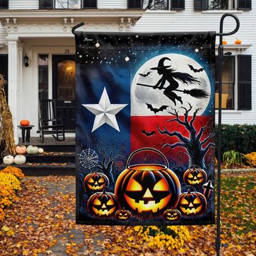 Discover Texas Halloween Witchcraft Scary Pumpkins Flag