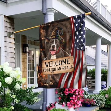 Discover Pit Bull Welcome Foolish Mortals Flag