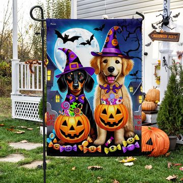 Discover Dachshund and Golden Retriever Dog Halloween Flag