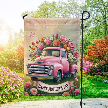 Discover FLAGWIX Happy Mother's Day Pink Truck Flowers Flag