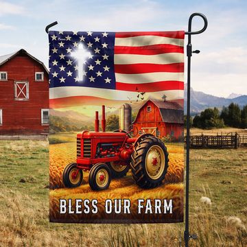 Discover Patriotic Bless Our Farm Outdoor Flag, Tractor Red Barn American Flag