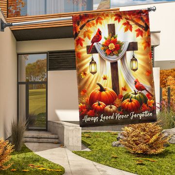 Discover Fall Jesus Christian Cross Cardinal Flag Always Loved Never Forgotten Flag
