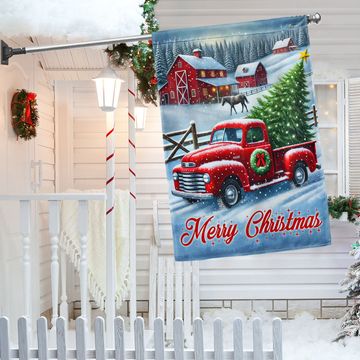 Discover Merry Christmas Red Pickup Truck Farm House Flag