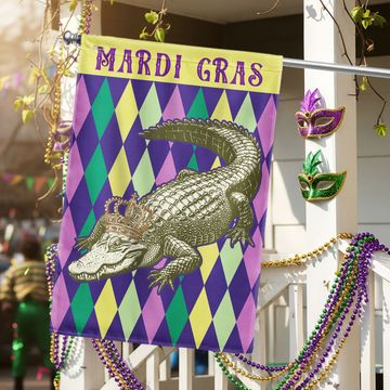 Discover Alligator Happy Mardi Gras Grommet Flag, Louisiana Fat Tuesday Flag