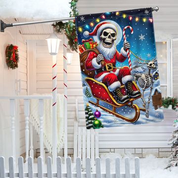 Discover Funny Skeleton Santa Claus And Reindeer Christmas Flag