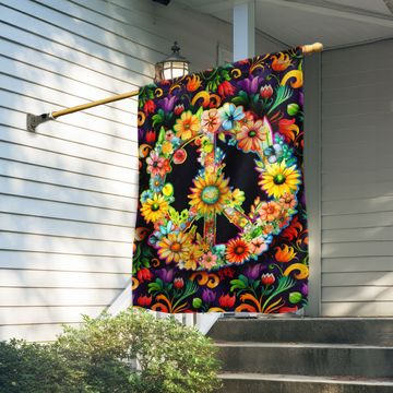 Discover Hippie Flag - Peace Sign Canvas Flag with Boho Flower Print for Indoor Outdoor Decoration
