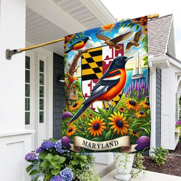 Discover FLAGWIX Maryland with Baltimore Oriole, the Black-Eyed Susan, Chesapeake Bay and Sailboat Flag