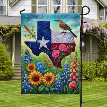 Discover Texas with Northern Mockingbird and Bluebonnet Flag