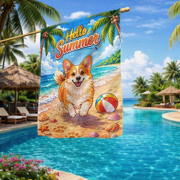 Discover Dog American Flag, Corgi Dog Hello Summer Beach Vibes US Flag