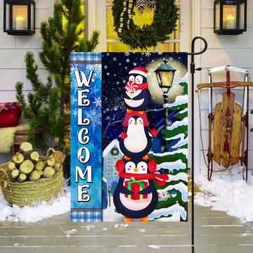 Discover Penguins Christmas Welcome Flag