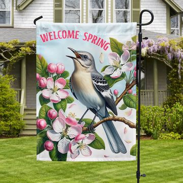 Discover FLAGWIX Arkansas Welcome Spring Northern Mockingbird and Apple Blossoms Flag