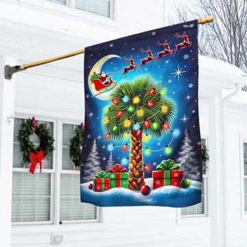 Discover South Carolina Christmas Flag Palm Tree and Santa On The Moon Flag