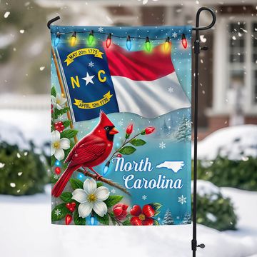 Discover North Carolina State Christmas Cardinal and Dogwood Flower Flag