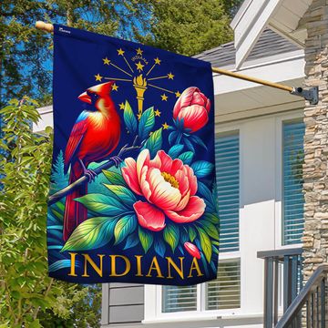 Discover FLAGWIX  Indiana State Symbols Cardinal and Peony Flower Flag