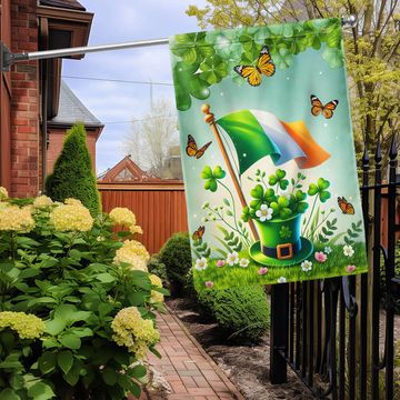 Discover Leprechauns Hat Shamrocks and Ireland Flag Happy St. Patrick's Day Flag