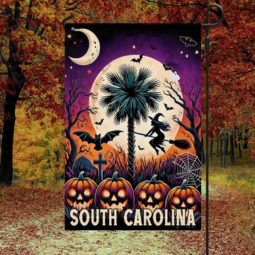 Discover South Carolina Halloween Palm Tree and Witchcraft Pumpkins Halloween Flag