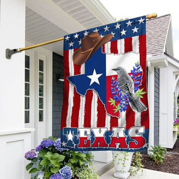 Discover Texas Bluebonnet and Mockingbird American Flag