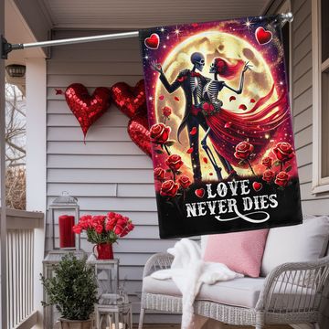 Discover Skeleton Couple Valentine Day Love Never Dies Flag
