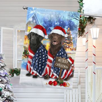 Discover Merry Christmas Patriotic Flag, Black and Chocolate Labrador Dog Flag